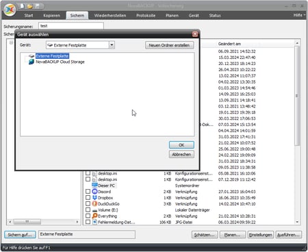 Backup Device Auswahl